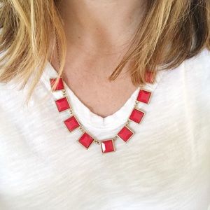 Red enamel squares beaded necklace